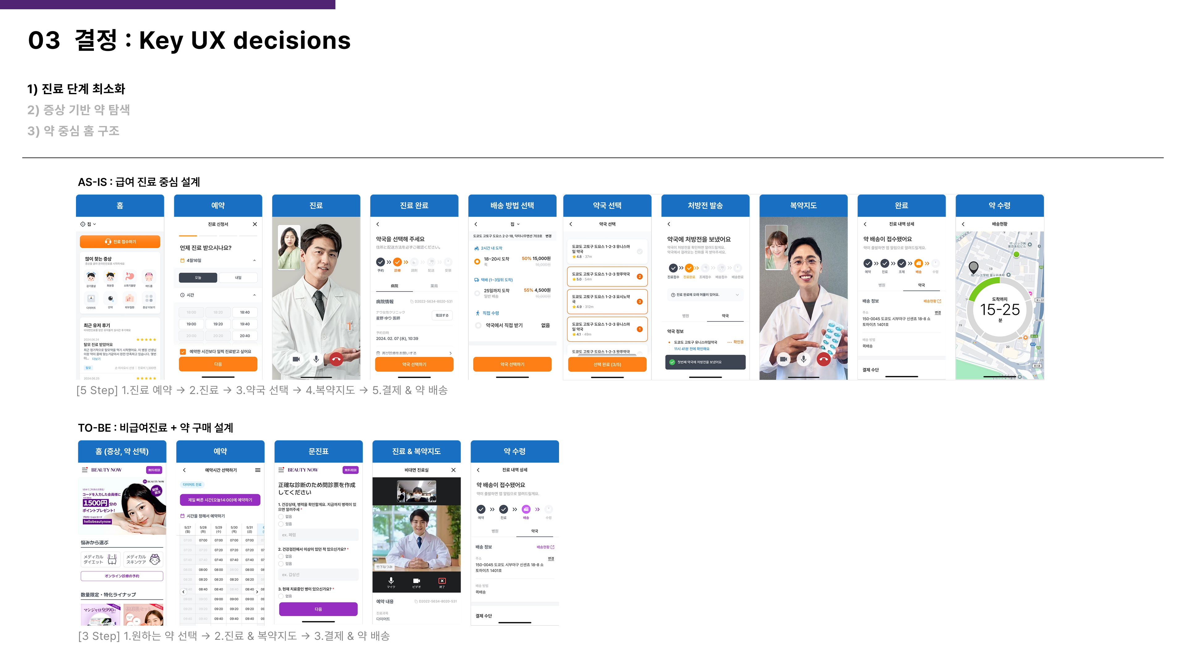 Key UX Decisions – 진료 단계 최소화